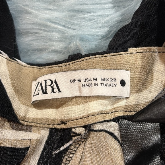 Zara Geometric Tan Black Patterned Wide Leg Pants - Picture 3 of 8